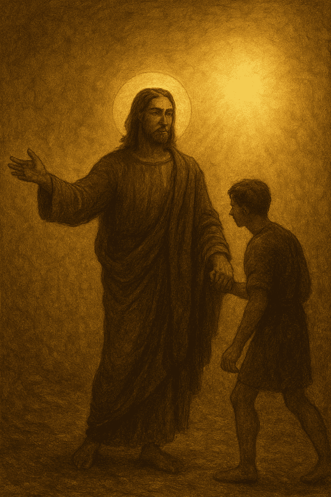 Jesus the light the way. Holy Jesus Christ, religious Jesus art, divine Jesus figure, Christian worship, spiritual Jesus illustration.